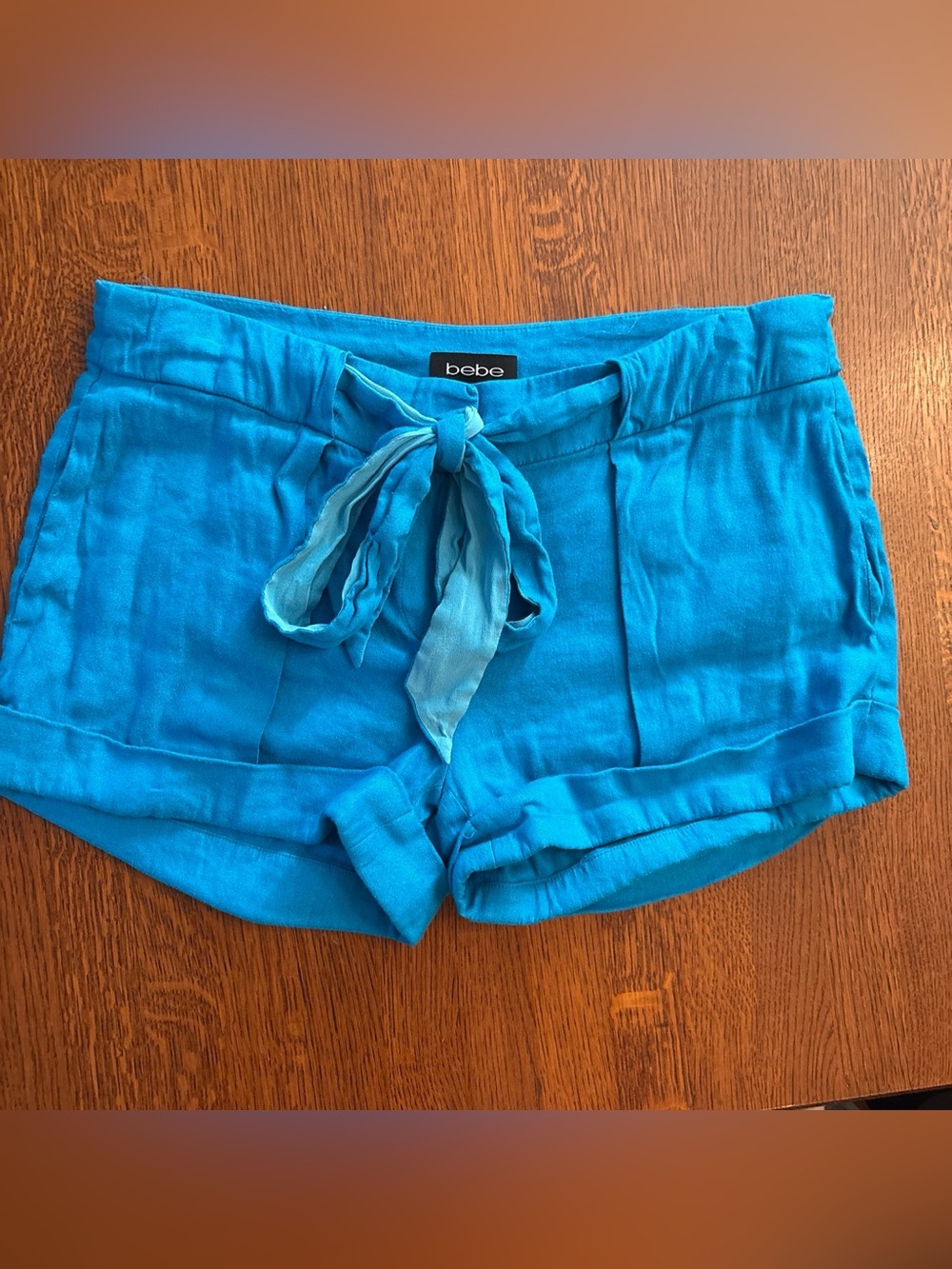 bebe Bright Turquoise Tie-Waist Shorts